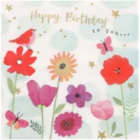 Papstar 10x 20 Servetten 3-laags 1/4 vouw 33 cm x 33 cm Birthday Flowers