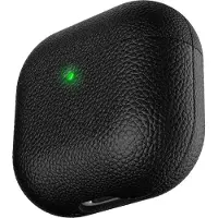 KEYBUDZ Artisan Lederen Hoesje AirPods 4 – Handgemaakt Top-Grain Italiaans Leer – Veilige Pasvorm met Herbruikbare Lijm – Compatibel met Bedrade en Draadloze Opladen - Zwart