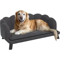 Happiq Hondensofa met Rugleuning – Huisdierenbank met Wasbare Hoes & Houten Poten – Grijs
