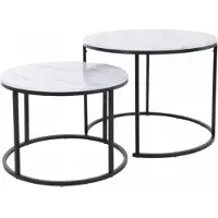 Koopman Bijzettafel Salontafel metalen Frame - Tafelblad in mat witte marmerlook - set 2 stuks
