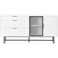 MODFU - Dressoir - Met 3 Laden En Glazen Deuren - Modern - Voor Eetkamer Of Woonkamer - MDF En Spaanplaat - Wit - 160 x 36 x 78 cm