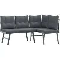 vidaXL Tuinbanken, 4 stuks, met kussens, zwart, gepoedercoat staal