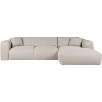 Vente-unique Grote expres slaapbank met hoek rechts in beige gemêleerd stof - 16 cm traagschuim matras POGNI