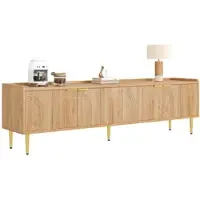STILVORA TV-Meubel - Lowboard Met 3D Deuren En Gouden Poten - Kabelmanagement En Ruimte Voor Multimedia - MDF - 170x35x47.5 cm - Lichtbruin