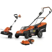 Powerplus 5.0/2.5ah 2x20v Elektrische Grasmaaier En Grastrimmer 3 Stukken