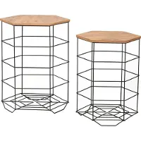 En.casa Bijzettafel Hørsholm rond set van 2 zwart en houtkleurig