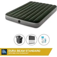 Intex Luchtbedset- Twijfelaar - 137 x 191 x 25 cm - Groen - Met pomp + Hoeslaken Zwart + Reparatieset