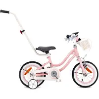 Sun baby Heart Bike Fiets voor een meisje van 2 tot 4 jaar, 12 inch Roze, met fietsbel, zijwieltjes, duwstang en stuurmandje