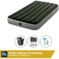 Intex luchtbed - 1 persoon - 99 x 191 x 25 cm - Groen - Met pomp + spannenhoes zwart + reparatieset