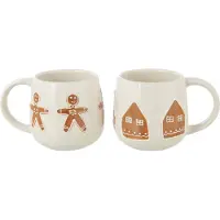 J-Line mok Cookie - keramiek - bruin/wit - 2 stuks