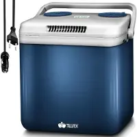 Tillvex Koelbox, elektrisch, 32 liter, mini-koelkast 230 V en 12 V, voor auto, camping, koelt en verwarmt, met eco-modus (blauw)