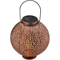 Navaris tuinverlichting - LED solar lamp - Buitenverlichting met sensor - Lantaren op zonne-energie - Decoratieve ronde lamp met ornamentdesign