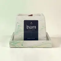Bam Eucalyptus Geurkaars met Schaaltje – Houten Wiek – Zonnebloemwas – Geel-Groen Gemarmerd – 106 g