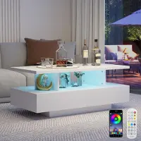 Puluomis Salontafel - Stijlvolle bijzettafel met 2 lades - LED Verlichting - 105x50x41.5 cm - Koffietafel voor woonkamer - Wit