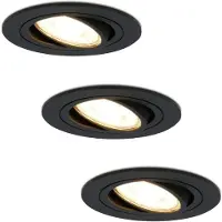 HOFTRONIC™ 3x dimbare Miro dimbare LED inbouwspot - Kantelbare spotjes - 2700K - Mat zwart aluminium - 5 Watt - Vervangbare GU10 lichtbron - IP20 voor binnen