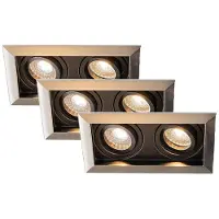HOFTRONIC™ Set van 3 Durham Inbouwspots Dubbel RVS - GU10 5 Watt 400 lumen - 2700K Warm wit - Kantelbaar - IP20 - Rechthoek