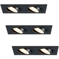 HOFTRONIC™ Set van 3 Mallorca dubbele LED inbouwspots vierkant - Kantelbaar - 2700K Warm wit - GU10 - 5 Watt - Rechthoekig - GU10 verwisselbare lichtbron - Plafo