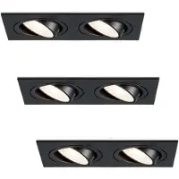 HOFTRONIC™ Set van 3 Mallorca dubbele LED inbouwspots vierkant - Kantelbaar - 4000K Neutraal wit - GU10 - 5 Watt - Rechthoekig - GU10 verwisselbare lichtbron - P