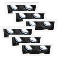 HOFTRONIC™ Set van 6 Durham Inbouwspots Dubbel Wit - GU10 5 Watt 400 lumen - 6000K daglicht wit - Kantelbaar - IP20 - Rechthoek
