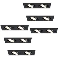 HOFTRONIC™ Set van 6 Mallorca dubbele LED inbouwspots vierkant - Kantelbaar - 4000K Neutraal wit - GU10 - 5 Watt - Rechthoekig - GU10 verwisselbare lichtbron - P