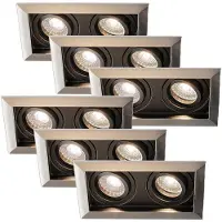 HOFTRONIC™ Set van 6 Durham Inbouwspots Dubbel RVS - GU10 5 Watt 400 lumen - 4000K Neutraal wit - Kantelbaar - IP20 - Rechthoek