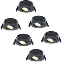 HOFTRONIC™ Set van 6 Napels LED inbouwspots extra plat - 8W 570lm - 2700K warm wit - Dimbaar - Rond - 360° Kantelbaar - IP65 waterdicht - Zwart