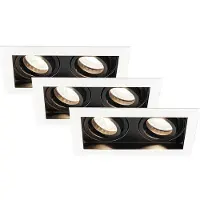 HOFTRONIC™ Set van 3 Durham Inbouwspots Dubbel Wit - GU10 5 Watt 400 lumen - 4000K neutraal wit - Kantelbaar - IP20 - Rechthoek