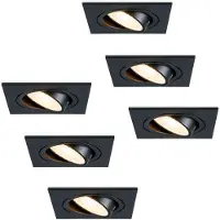 HOFTRONIC™ Set van 6 stuks dimbare LED inbouwspot Mallorca zwart vierkant - Kantelbaar - 5 Watt - IP20 - 2700K Warm wit - GU10 armatuur - spotjes plafond