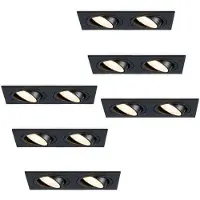 HOFTRONIC™ Set van 6 Mallorca dubbele LED inbouwspots vierkant - Kantelbaar - 2700K Warm wit - GU10 - 5 Watt - Rechthoekig - GU10 verwisselbare lichtbron - Plafo