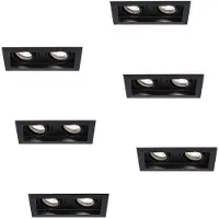 HOFTRONIC™ Set van 6 Durham Inbouwspots Dubbel Zwart - GU10 5 Watt 400 lumen - 6000K Daglicht wit - Kantelbaar - IP20 - Rechthoek