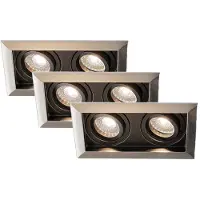 HOFTRONIC™ Set van 3 Durham Inbouwspots Dubbel RVS - GU10 5 Watt 400 lumen - 4000K Neutraal wit - Kantelbaar - IP20 - Rechthoek