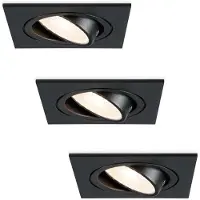 HOFTRONIC™ Set van 3 dimbare LED inbouwspots Mallorca zwart vierkant - Kantelbaar - 5 Watt - IP20 - 4000K Neutraal wit - GU10 armatuur - spotjes plafond