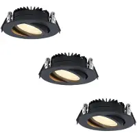 HOFTRONIC™ Set van 3 dimbare LED inbouwspots Rome - Zwart - 6 Watt - Kantelbaar - 2700K warm wit - IP44 - Geringe inbouwdiepte