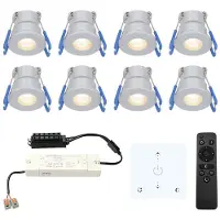 HOFTRONIC™ Milano - 8x inbouwspots veranda - Dimbaar LED - Complete set met afstandsbediening & muurdimmer - Plug & Play - 12 Volt 3 watt - 2700K 200 lumen - IP6