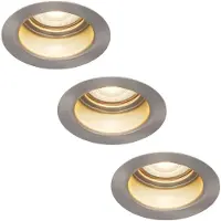 HOFTRONIC™ 3x Mari LED inbouwspot verzonken - 3.8 Watt - Warm wit 2700K - GU10 LED module - Dimbaar - Lagere inbouwdiepte - voor binnen en buiten - RVS