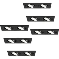 HOFTRONIC™ Set van 6 Mallorca dubbele LED inbouwspots vierkant - Kantelbaar - 6000K Daglicht wit - GU10 - 5 Watt - Rechthoekig - GU10 verwisselbare lichtbron - P