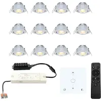 HOFTRONIC™ LED inbouwspot set Granada 12x3W dim-/kantelbaar IP44 vochtbestendig incl. Touch muurdimmer en afstandsbediening