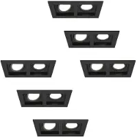 HOFTRONIC™ Set van 6 Fresno Dubbele Inbouwspot - Rechthoek - 2x GU10 - 6000K Daglicht wit - 10 Watt 800 lumen - Kantelbaar - IP20 stofdicht- Zwart - Met kabelco