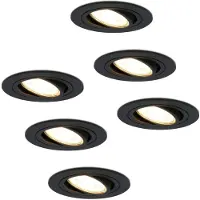 HOFTRONIC™ 6x dimbare Miro dimbare LED inbouwspots - Kantelbare spotjes - 2700K - Mat zwart aluminium - 5 Watt - Vervangbare GU10 lichtbron - IP20 voor binnen