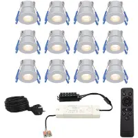 HOFTRONIC™ Milano - 12x inbouwspots veranda - Dimbaar LED - Complete set met afstandsbediening - Plug & Play - 12 Volt 3 watt - 2700K 200 lumen - IP65 waterdicht