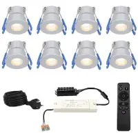 HOFTRONIC™ Milano - 8x inbouwspots veranda - Dimbaar LED - Complete set met afstandsbediening - Plug & Play - 12 Volt 3 watt - 2700K 200 lumen - IP65 waterdicht