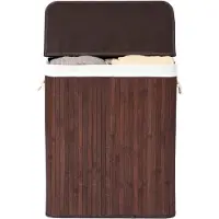 Songmics - Wasmand - Wasmand met 2 Vakken - Bamboe - Opvouwbaar met Uitneembare Waszak