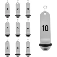 Combicraft Big Classic zilverkleurige hotel sleutelhanger incl. gedraaide s-haak - 10 stuks - met gravering 1 t/m 10