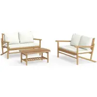 vidaXL 3-delige Loungeset met kussens bamboe crèmewit
