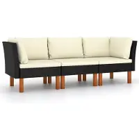 vidaXL Tuinset met 3 zitplaatsen, inclusief kussens, zwart, van polyrotan