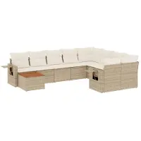 vidaXL 10-delige Loungeset met kussens poly rattan beige