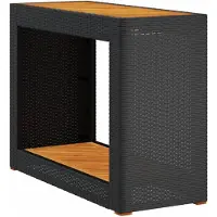 vidaXL Tuinbijzettafel met houten blad 100x40x75 cm poly rattan zwart