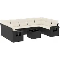vidaXL 10-delige loungeset voor de tuin met kussens, zwart, polyrotan