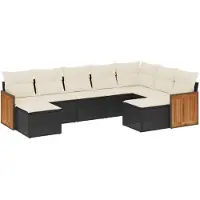 vidaXL 9-delige tuinmeubelset met kussens, zwart, polyrotan