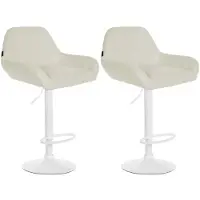 CLP Set van 2 verstelbare barkrukken Braga, met stoffen bekleding en voetsteun | Kleur: crème, frame: wit